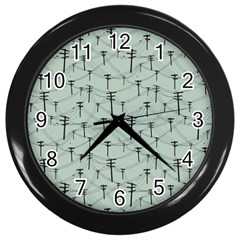 Telephone Lines Repeating Pattern Wall Clocks (black) by Nexatart