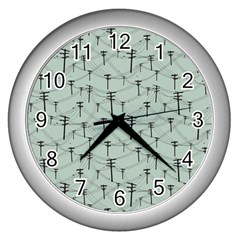 Telephone Lines Repeating Pattern Wall Clocks (silver)  by Nexatart