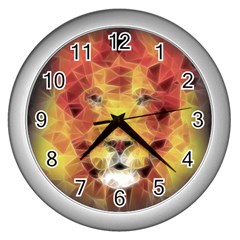 Fractal Lion Wall Clocks (silver)  by Nexatart