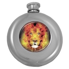 Fractal Lion Round Hip Flask (5 Oz) by Nexatart