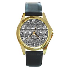 Ethno Seamless Pattern Round Gold Metal Watch by Nexatart