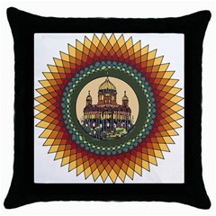 Building Mandala Palace Throw Pillow Case (black) by Nexatart