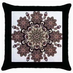 Mandala Pattern Round Brown Floral Throw Pillow Case (black) by Nexatart