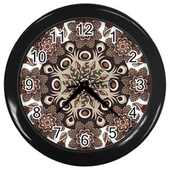 Mandala Pattern Round Brown Floral Wall Clocks (black)