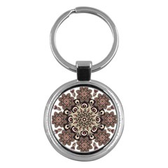 Mandala Pattern Round Brown Floral Key Chains (round)  by Nexatart