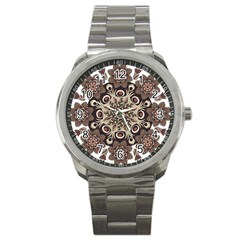 Mandala Pattern Round Brown Floral Sport Metal Watch by Nexatart