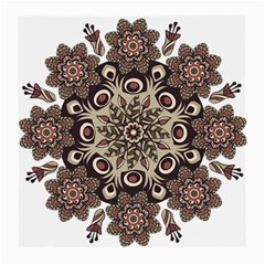 Mandala Pattern Round Brown Floral Medium Glasses Cloth (2-side) by Nexatart