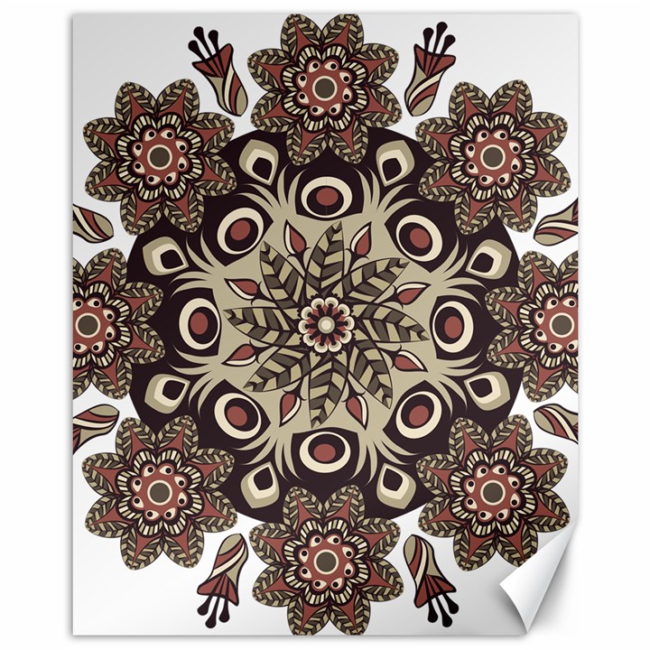 Mandala Pattern Round Brown Floral Canvas 11  x 14  