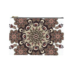 Mandala Pattern Round Brown Floral Cosmetic Bag (large)  by Nexatart