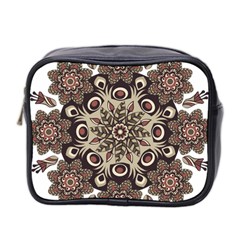 Mandala Pattern Round Brown Floral Mini Toiletries Bag 2-side by Nexatart