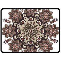 Mandala Pattern Round Brown Floral Fleece Blanket (large)  by Nexatart