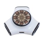 Mandala Pattern Round Brown Floral 3-Port USB Hub Front