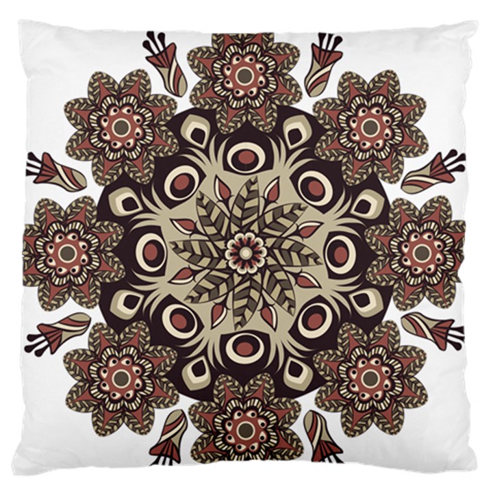 Mandala Pattern Round Brown Floral Standard Flano Cushion Case (One Side)