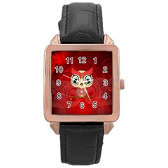 Cute Colorful  Owl, Mandala Design Rose Gold Leather Watch  by FantasyWorld7