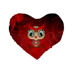 Cute Colorful  Owl, Mandala Design Standard 16  Premium Flano Heart Shape Cushions by FantasyWorld7