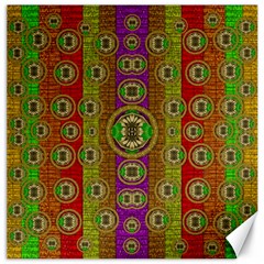 Rainbow Flowers In Heavy Metal And Paradise Namaste Style Canvas 16  X 16   by pepitasart