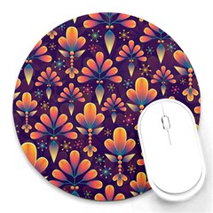 Floral Abstract Purple Pattern Round Mousepads by paulaoliveiradesign