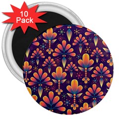 Floral Abstract Purple Pattern 3  Magnets (10 Pack)  by paulaoliveiradesign