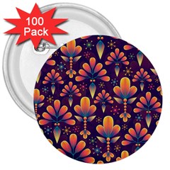 Floral Abstract Purple Pattern 3  Buttons (100 Pack)  by paulaoliveiradesign