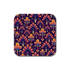 Floral Abstract Purple Pattern Rubber Square Coaster (4 Pack)  by paulaoliveiradesign