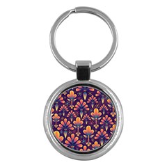 Floral Abstract Purple Pattern Key Chains (round)  by paulaoliveiradesign