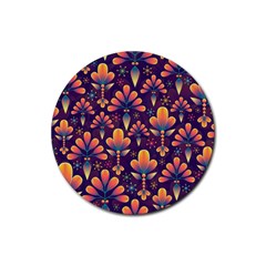 Floral Abstract Purple Pattern Rubber Coaster (round)  by paulaoliveiradesign