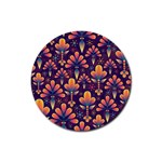 Floral Abstract Purple Pattern Rubber Coaster (Round)  Front