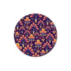 Floral Abstract Purple Pattern Magnet 3  (round) by paulaoliveiradesign