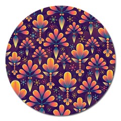 Floral Abstract Purple Pattern Magnet 5  (round) by paulaoliveiradesign