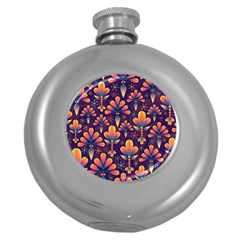 Floral Abstract Purple Pattern Round Hip Flask (5 Oz) by paulaoliveiradesign