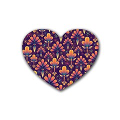 Floral Abstract Purple Pattern Rubber Coaster (heart)  by paulaoliveiradesign