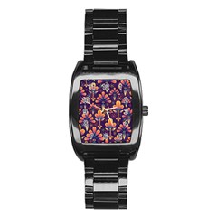 Floral Abstract Purple Pattern Stainless Steel Barrel Watch by paulaoliveiradesign