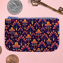 Floral Abstract Purple Pattern Large Coin Purse