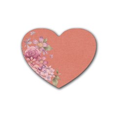 Flower Illustration Rose Floral Pattern Rubber Coaster (heart)  by paulaoliveiradesign