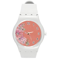 Flower Illustration Rose Floral Pattern Round Plastic Sport Watch (m) by paulaoliveiradesign