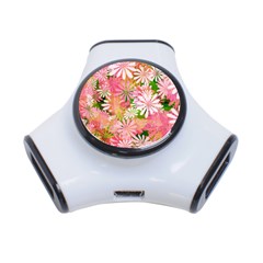 Pink Flowers Floral Pattern 3-port Usb Hub by paulaoliveiradesign