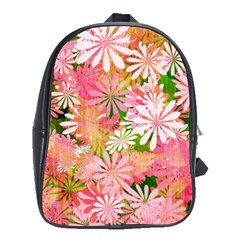 Pink Flowers Floral Pattern School Bag (xl) by paulaoliveiradesign