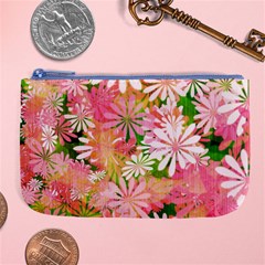 Pink Flowers Floral Pattern Large Coin Purse