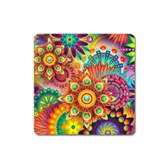 Colorful Abstract Pattern Kaleidoscope Square Magnet by paulaoliveiradesign