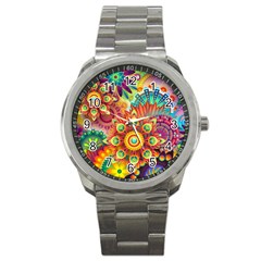 Colorful Abstract Pattern Kaleidoscope Sport Metal Watch by paulaoliveiradesign