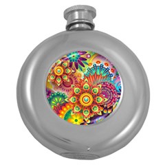 Colorful Abstract Pattern Kaleidoscope Round Hip Flask (5 Oz) by paulaoliveiradesign