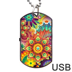 Colorful Abstract Pattern Kaleidoscope Dog Tag Usb Flash (two Sides) by paulaoliveiradesign