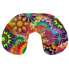 Colorful Abstract Pattern Kaleidoscope Travel Neck Pillows by paulaoliveiradesign