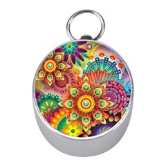 Colorful Abstract Pattern Kaleidoscope Mini Silver Compasses by paulaoliveiradesign