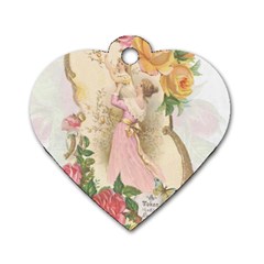 Vintage Floral Illustration Dog Tag Heart (two Sides) by paulaoliveiradesign