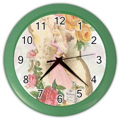 Vintage Floral Illustration Color Wall Clocks by paulaoliveiradesign