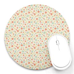 Colorful Pink Floral Cute Pattern Round Mousepads by paulaoliveiradesign