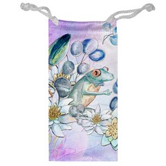 Funny, Cute Frog With Waterlily And Leaves Jewelry Bag by FantasyWorld7