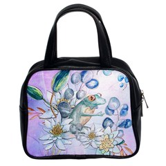 Funny, Cute Frog With Waterlily And Leaves Classic Handbags (2 Sides) by FantasyWorld7