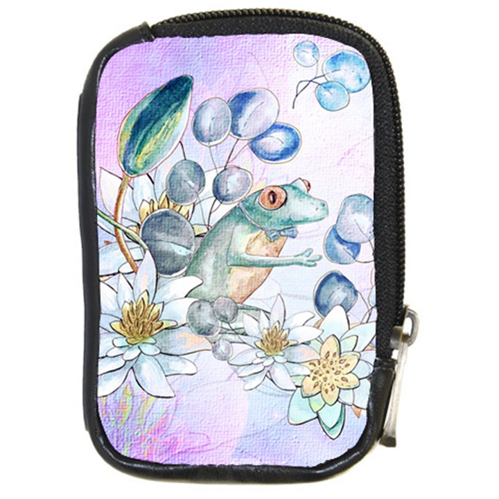 Funny, Cute Frog With Waterlily And Leaves Compact Camera Cases